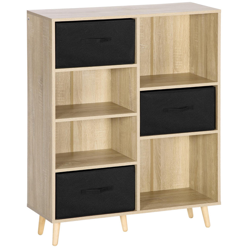 Libreria 4 Ripiani 3 Cassetti 90x30x102,5 cm in Legno e  Tessuto