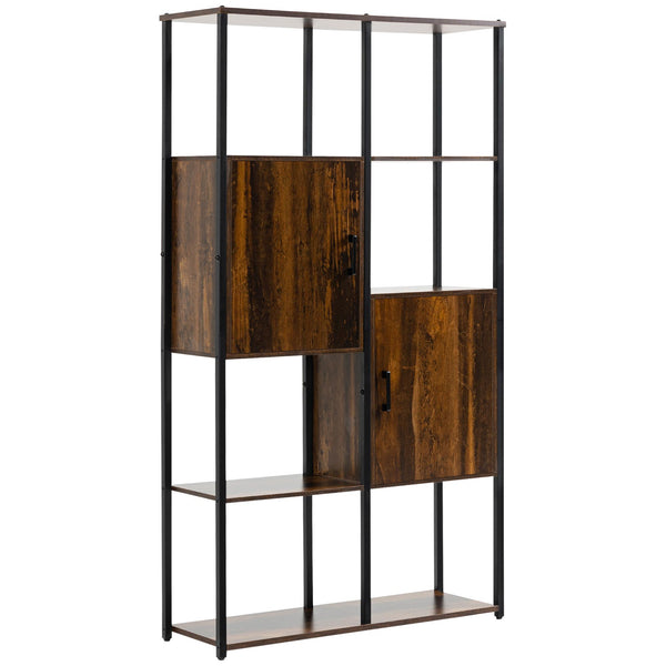 acquista Libreria 4 Ripiani 2 Ante 90x30x159,5 cm in Metallo e Truciolato Nero e Marrone