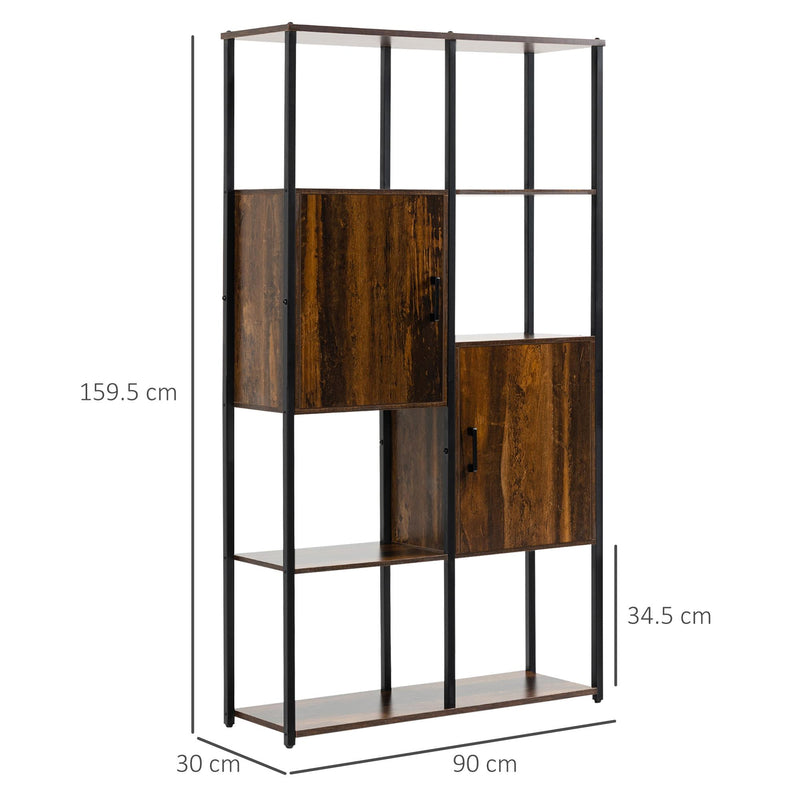 Libreria 4 Ripiani 2 Ante 90x30x159,5 cm in Metallo e Truciolato Nero e Marrone