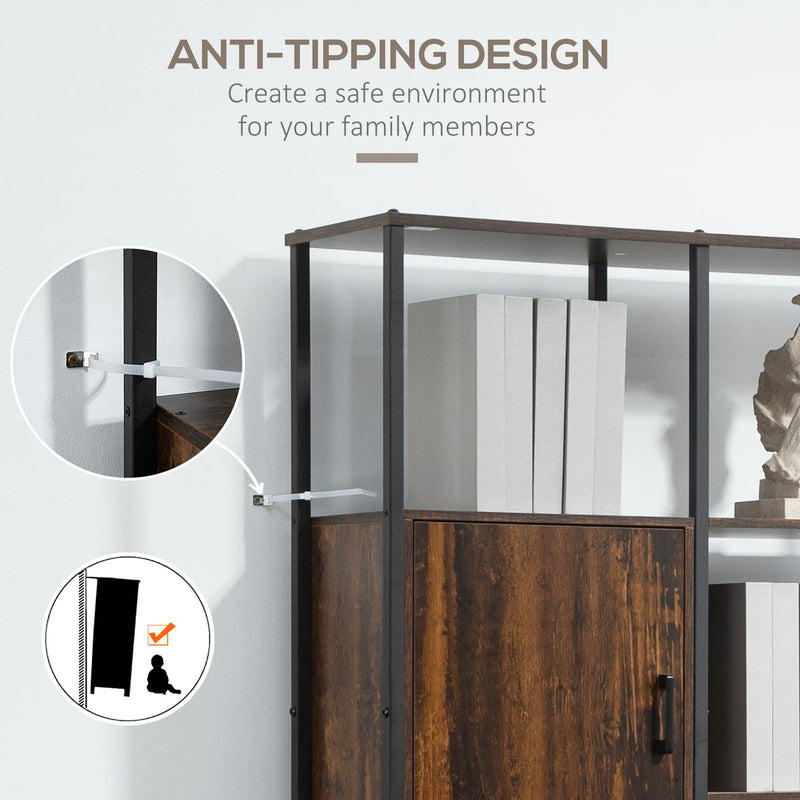 Libreria 4 Ripiani 2 Ante 90x30x159,5 cm in Metallo e Truciolato Nero e Marrone