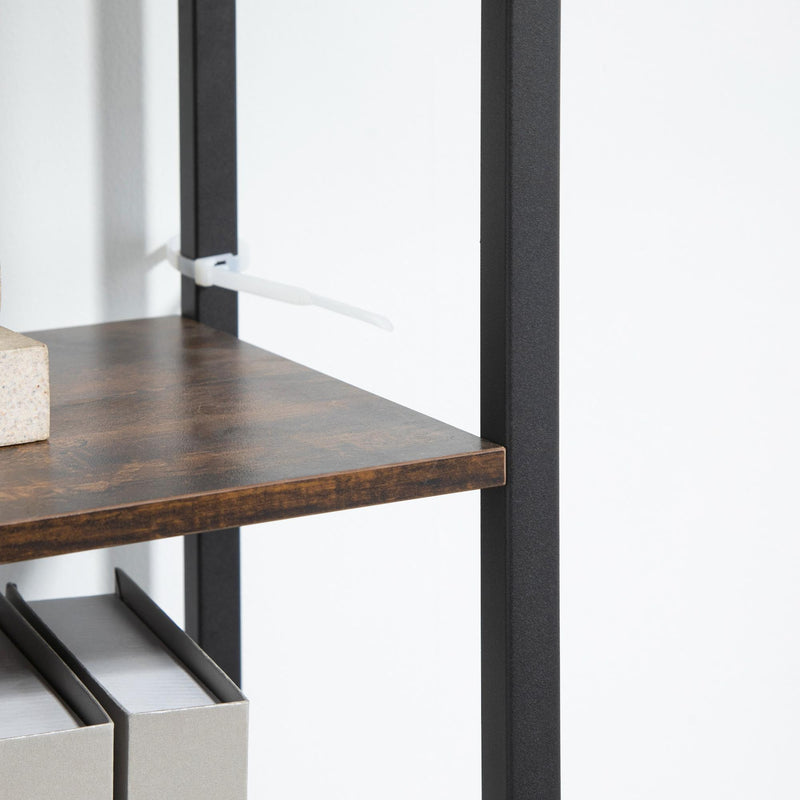 Libreria 4 Ripiani 2 Ante 90x30x159,5 cm in Metallo e Truciolato Nero e Marrone