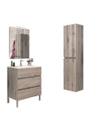 Mobile da Bagno a Terra con Lavabo 80 cm e Specchio Bali Light Rovere Naturale      