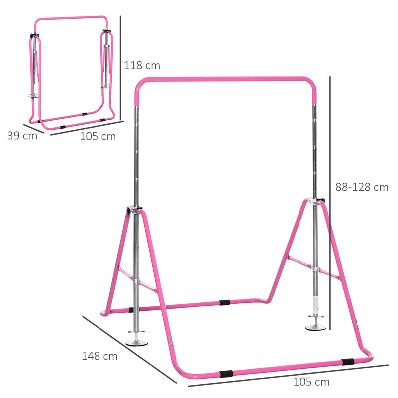Barra Trazioni per Bambini 148x105x88-128 cm 4 Altezze Regolabili in Acciaio Rosa