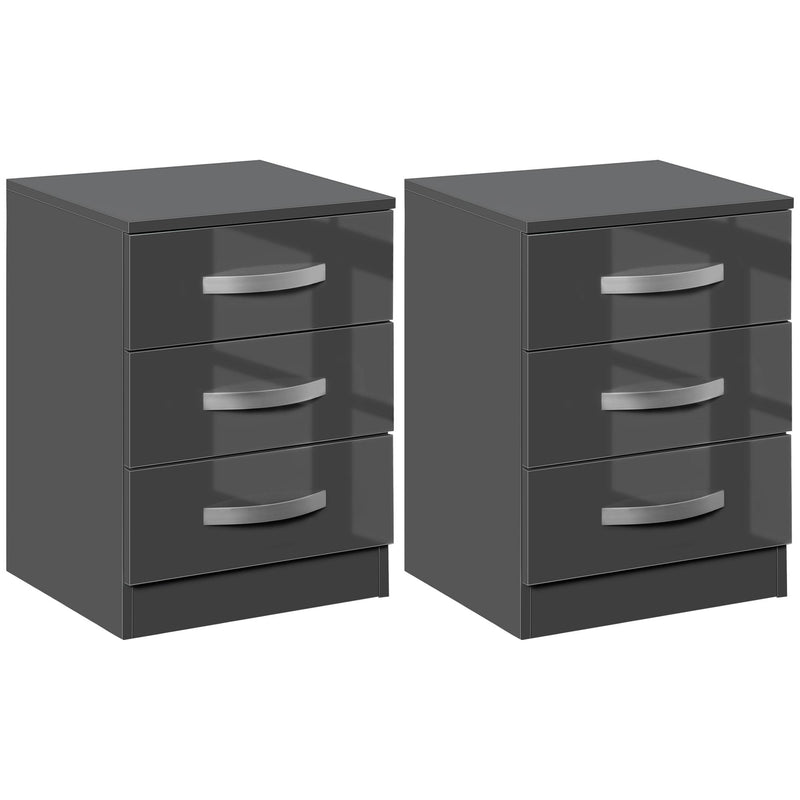 Set 2 Comodini 3 Cassetti 40x36x56 cm in Truciolato Grigio