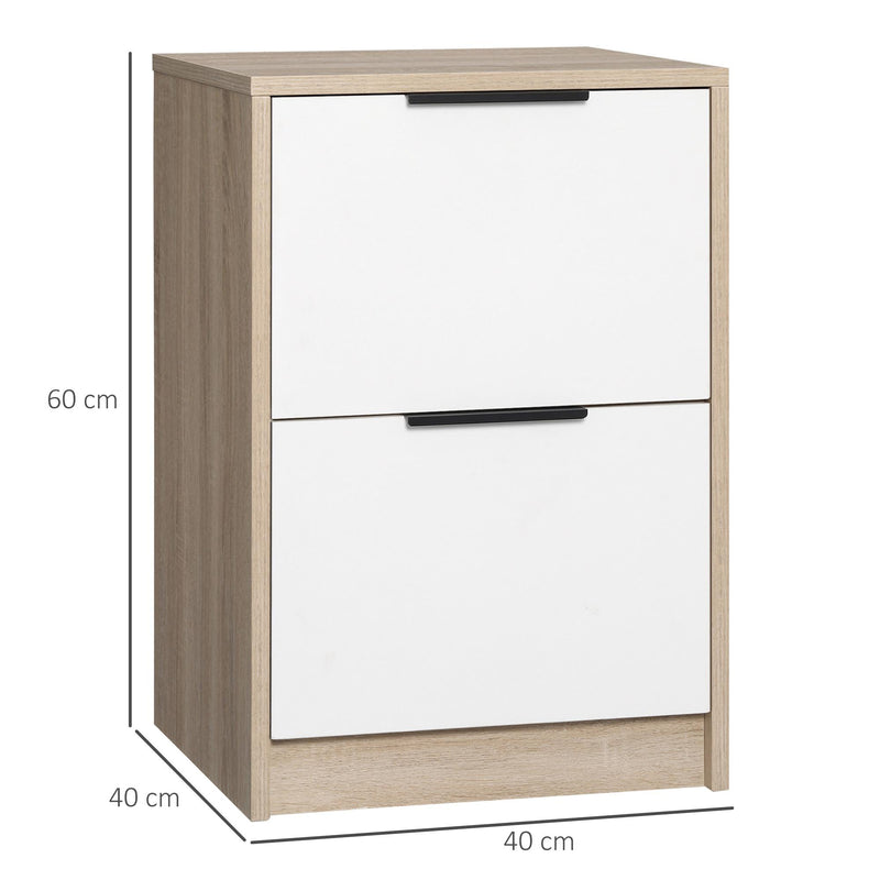 Set 2 Comodini 2 Cassetti 40x40x60 cm in Legno Truciolare Bianco