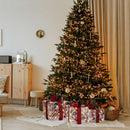 Set 3 Pacchi Regalo Natalizi Luminosi 25-20-15 cm con 48 LED Bianco Caldo in Rattan Bianco con Fiocco Rosso      