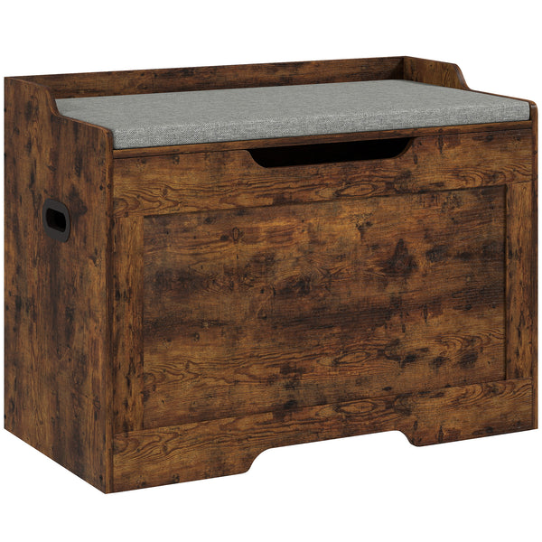 acquista Panca Contenitore da 103L Multifunzione 75x40x56 cm color Legno con Cuscino in Tessuto Grigio