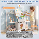 Libreria Montessoriana per Bambini 3-8 Anni 93x30x76 cm con 3 Ripiani in Tessuto Scomparti e Cassetto in Metallo e Truciolare Bianco      