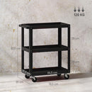 Carrello Porta Attrezzi a 3 Ripiani 70,5x35x82,5 cm con Bordi Rialzati Ruote a Freno e Maniglia in Metallo e PP Nero      