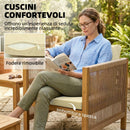 Set 4 Pezzi Salotto da Giardino con Divano 2 Poltrone con Cuscini e Tavolino in Legno di Acacia      