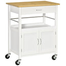 Carrello da Cucina 1 Cassetto 2 Ante con Ruote 73x50x91 cm Piano in Bambù Bianco
