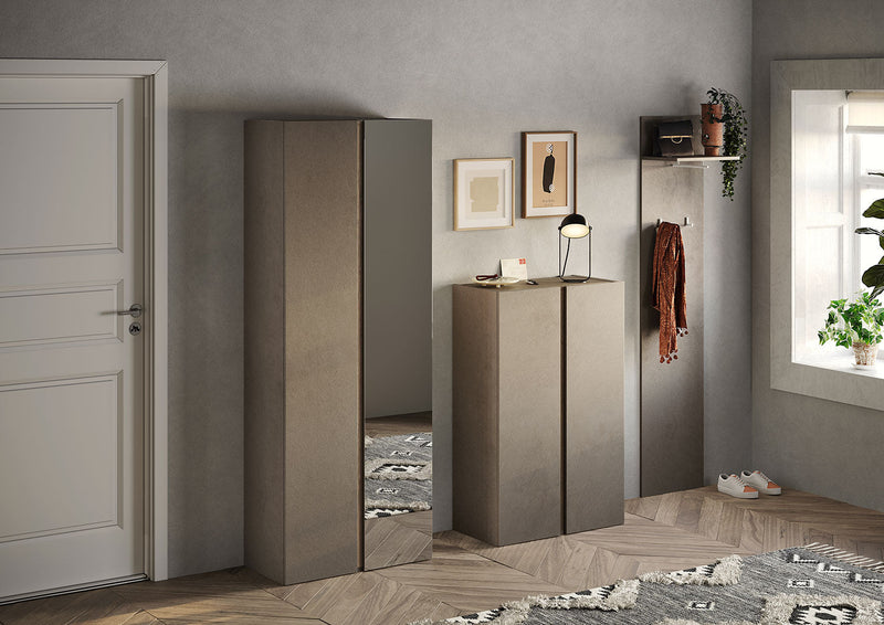 Armadio Guardaroba con Anta a Specchio e Ripiani 70x35x185 cm Frame Bronzo e Mercure