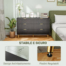 Cassettiera 6 Cassetti Moderna 120x40x76,5 cm con Maniglie Dorate in MDF e Truciolato Nero      