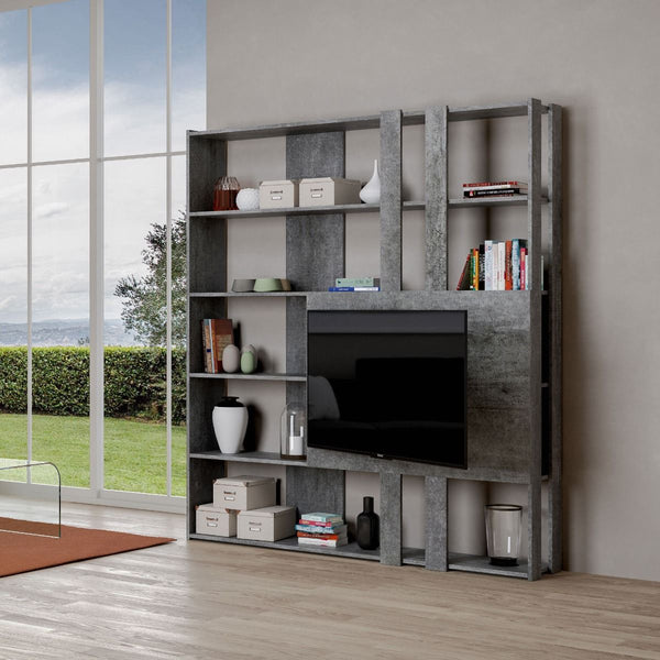 acquista Libreria Moderna 5 Ripiani con Pannello per TV 178x36x204 cm in nobilitato Grigio
