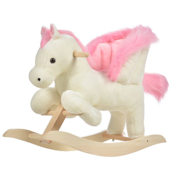 sconto Dondolo per Bambini in Legno Cavallo in Peluche Bianco e Rosa
