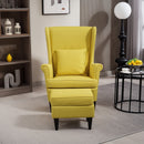 Poltrona con Poggiapiedi in Stile Moderno 75x83x104 cm in Tessuto Effetto Lino e Legno Giallo   