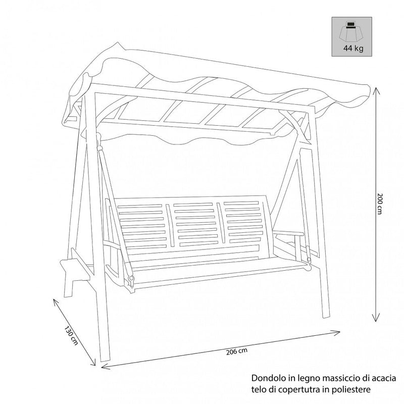 Dondolo 3 Posti 206x130x200 h cm in Legno Marrone