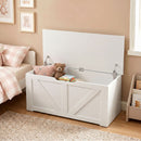 Cassapanca Contenitore 100x40x45 cm con 2 Cerniere di Sicurezza in Truciolato Bianco Effetto Legno      