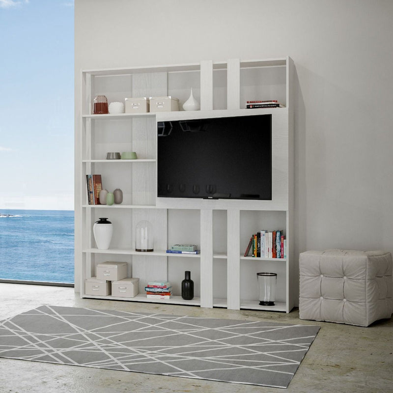 Libreria Moderna 5 Ripiani con Pannello per TV 178x36x204 cm in nobilitato Bianco