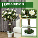 Pianta Finta di Rosa da 21 Fiori con Vaso Ø18x90 cm Riempito in Cemento e Muschio Bianco      