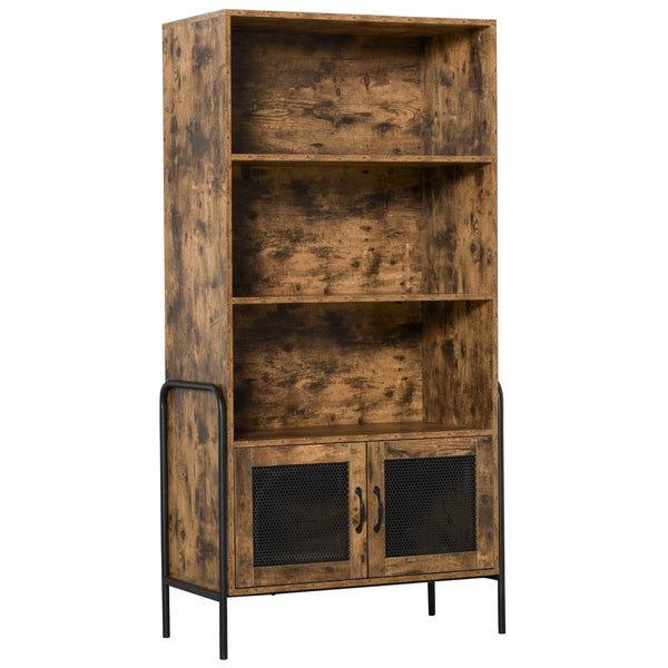 Libreria 3 Ripiani e 2 Ante 81x40x160 cm in Legno e Metallo Marrone e Nero sconto