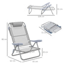 Set 2 Sedie da Campeggio Pieghevoli 62x65x80 cm Reclinabili su 6 Livelli Grigio Chiaro  