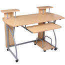 Scrivania Tavolo con Porta Tastiera Coputer e Ripiani Metallo e Legno Quercia