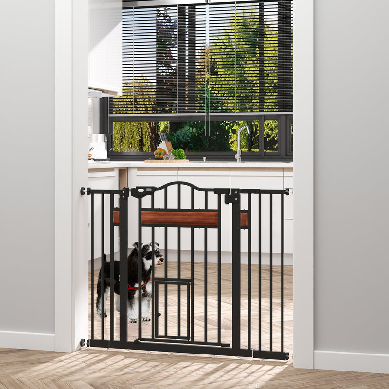 Cancelletto per Cani di Taglia Media e Piccola 74-105x76,2 cm con Chiusura Automatica Nero      