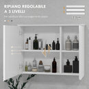 Pensile Bagno Armadietto con Specchio e Ripiani Regolabili 65x15x49 cm in Vetro e Legno Bianco