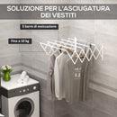 Stendibiancheria a Parete Retrattile 63,5x60x20 cm per Interni ed Esterni in Metallo Bianco      