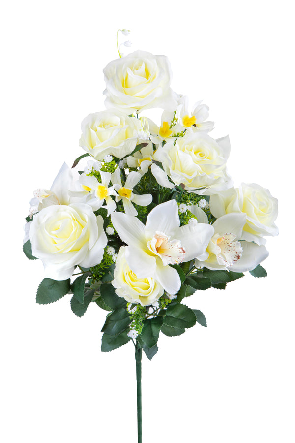 sconto Set 2 Bouquet Artificiale Composto da 14 Fiori Artificiali di Rose e Orchidee Altezza 56 cm