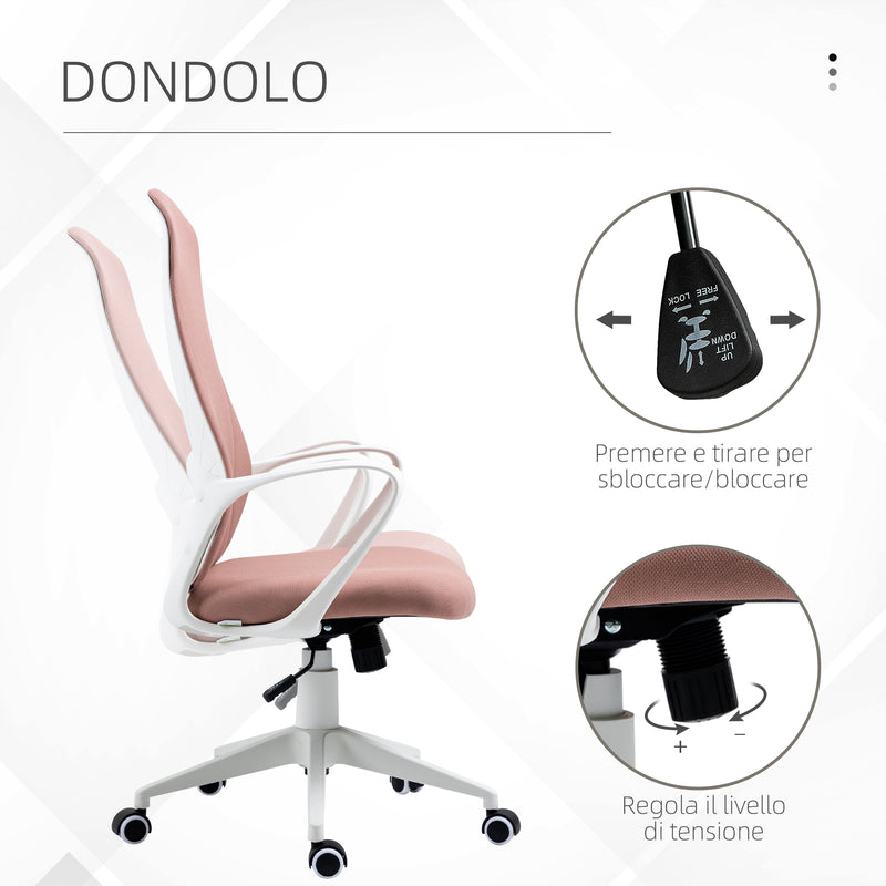 Sedia da Ufficio Ergonomica 62x56x110-119,5 cm Altezza Regolabile e Dondolo Seduta in Tessuto Elastico Rosa  