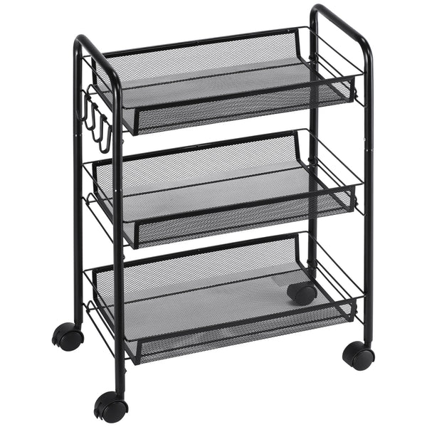 Carrello da Cucina a 3 Ripiani 41,5x26,5x63 cm in Acciaio e Polipropilene Nero online