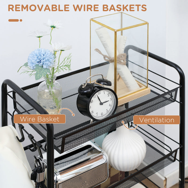 Carrello da Cucina a 4 Ripiani 45x26,5x84 cm in Acciaio e Polipropilene Nero