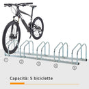 Rastrelliera Porta Biciclette 5 Posti 145×33×27 cm in Acciaio Argento