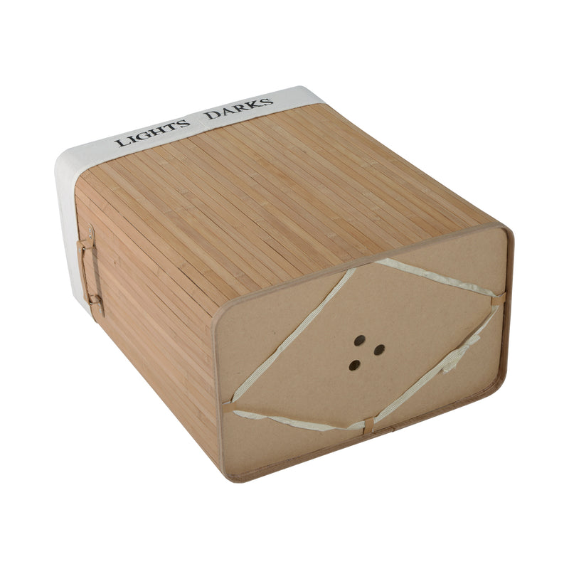Cesta Portabiancheria 52x32x63 cm in Bambù con Coperchio e Fodera Rimovibile