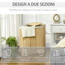 Cesto Portabiancheria a 2 Sezioni 62,5x37x60,5 cm Capacità 100L Sacca Interna Removibile 