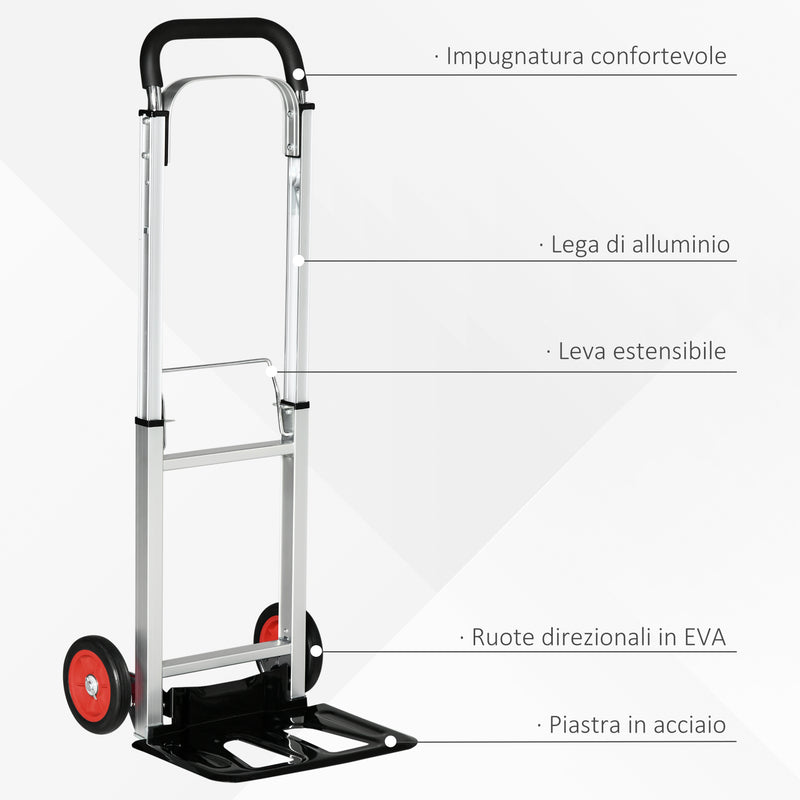 Carrello Portapacchi Pieghevole 40x41x107 cm 2 Ruote in EVA in Alluminio e Acciaio