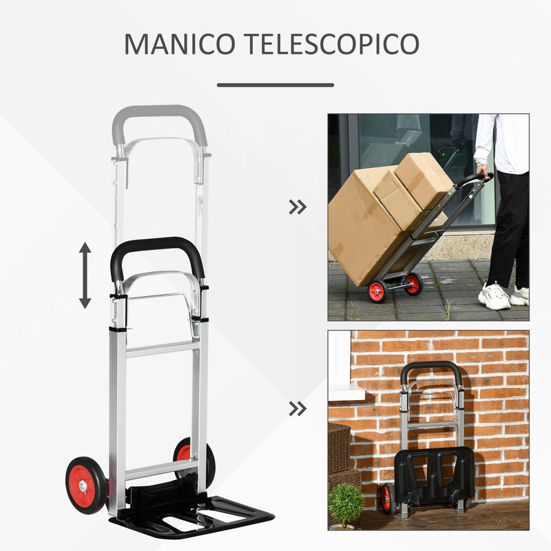 Carrello Portapacchi Pieghevole 40x41x107 cm 2 Ruote in EVA in Alluminio e Acciaio
