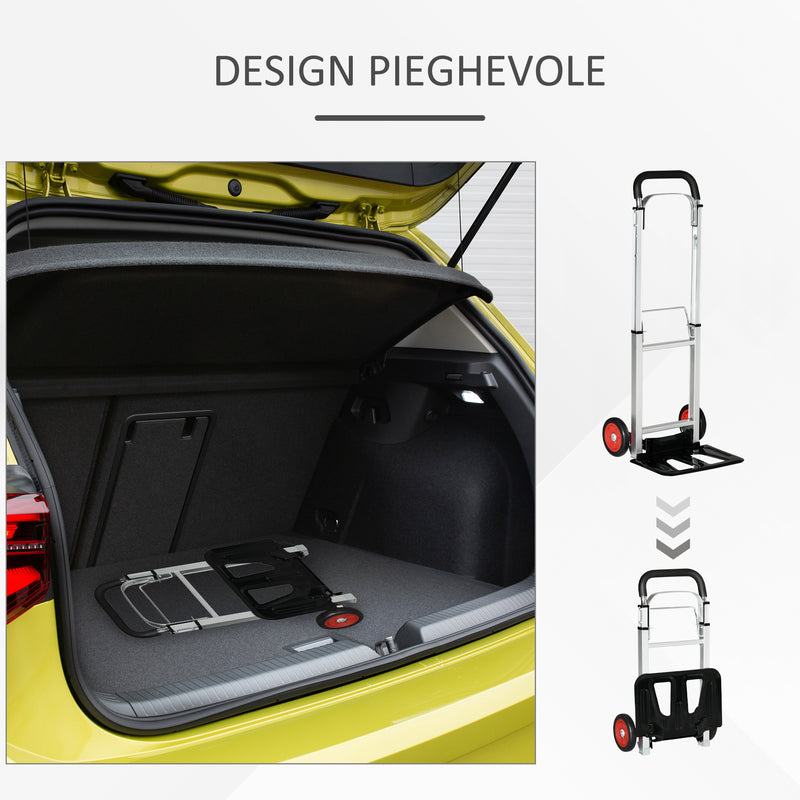 Carrello Portapacchi Pieghevole 40x41x107 cm 2 Ruote in EVA in Alluminio e Acciaio