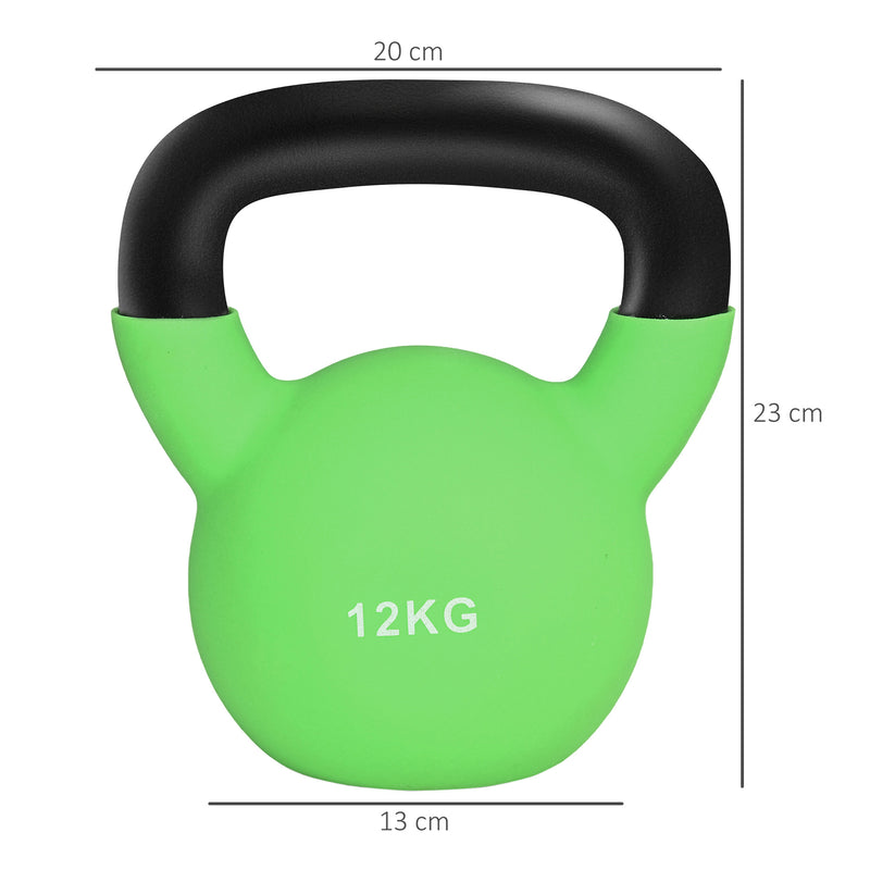 Kettlebell 12 kg per Allenamento Spalle e Bicipiti 20x13x23 cm in Metallo e Gomma Verde