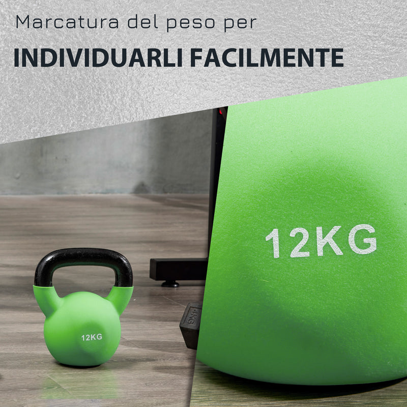 Kettlebell 12 kg per Allenamento Spalle e Bicipiti 20x13x23 cm in Metallo e Gomma Verde