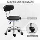 Sgabello per Estetista con 5 Rotelle 38x48x70,5-86 cm Schienale Curvo e Altezza Regolabile Nero