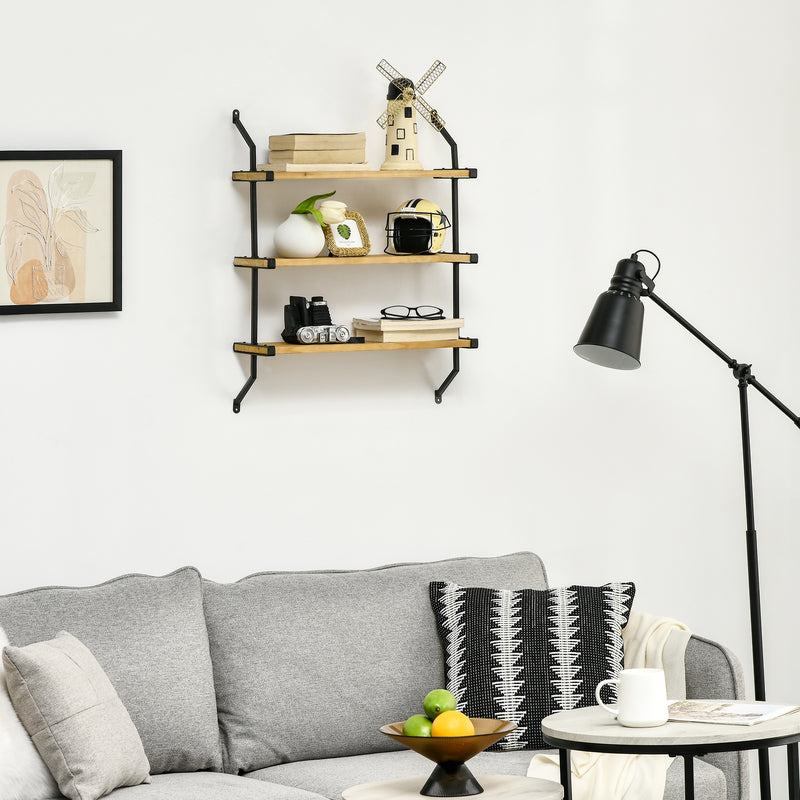 Libreria Moderna Sospesa a Scaletta 51x15x63,5 cm in Legno Naturale e Metallo