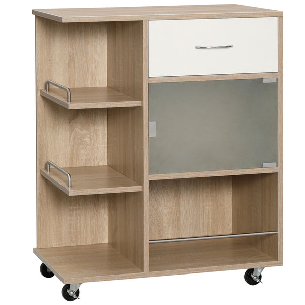 online Carrello da Cucina Portavivande con Cassetto 65x39x80 cm Ripiani e Armadietto in Legno Acciaio e Vetro