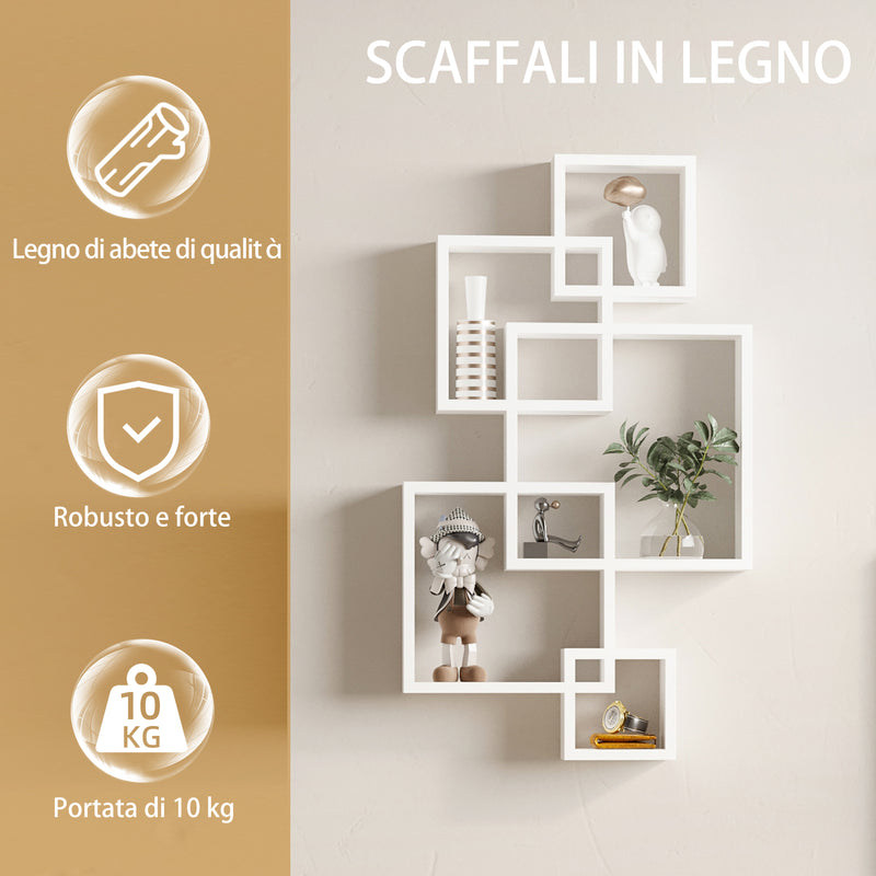 Libreria Moderna Sospesa con 5 Cubi Intrecciati 49,5x10,2x86 cm in Legno Bianco