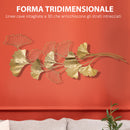 Decorazione Murale 3D 138x70 cm in Metallo Wall Art Dorata con Foglie di Ginkgo