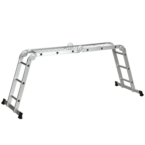 Scala Telescopica a 5 Posizioni con 2 Piattaforme di Sicurezza 339x76x10 cm in Alluminio Argento sconto