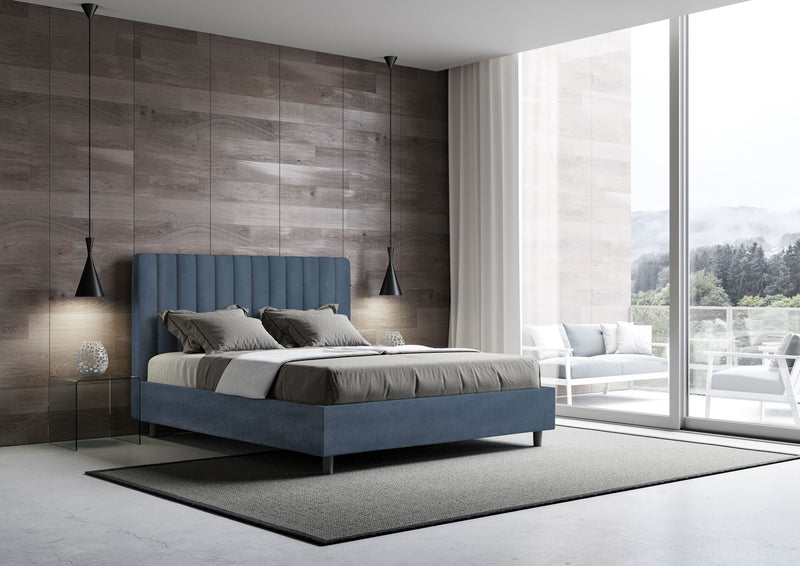 Letto 1 Piazza E Mezzo Imbottito in Microfibra Agueda Blu Varie Misure