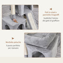 Albero Tiragraffi con Lettino e 2 Casette 59x39x83 cm Pali in Sisal Grigio